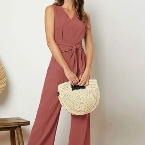 V-Neck Tie Front Jumpsuit